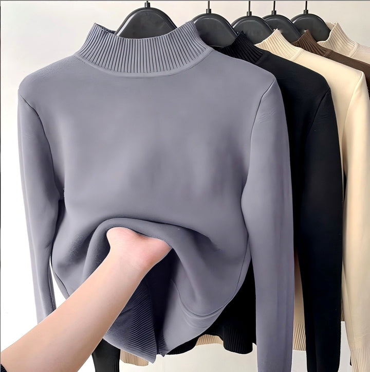 Olivia - Women's Ribbed Mock Neck Long Sleeve Sweater