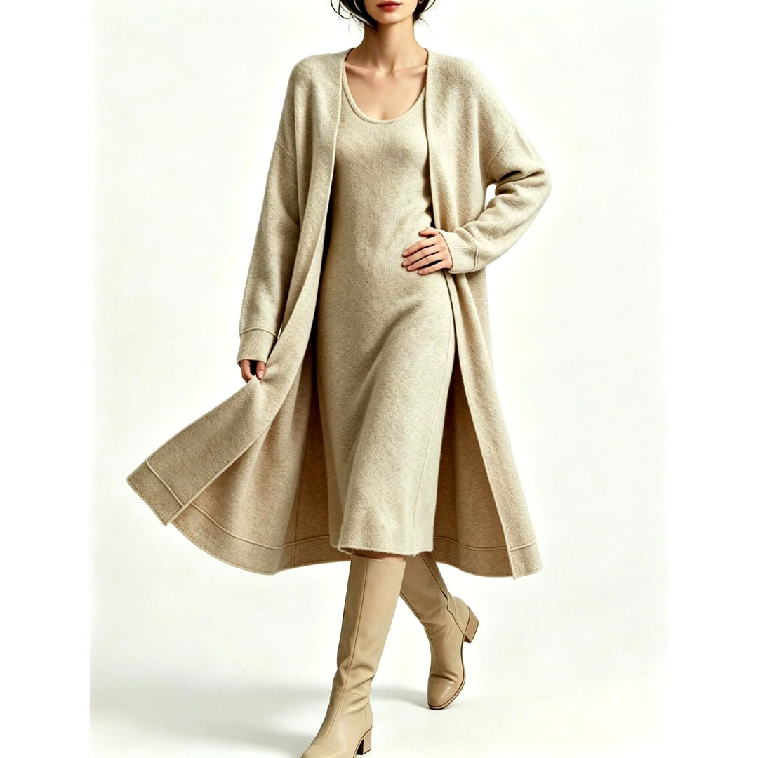 Oprah - Women's Knit Dress and Long Cardigan Set 2