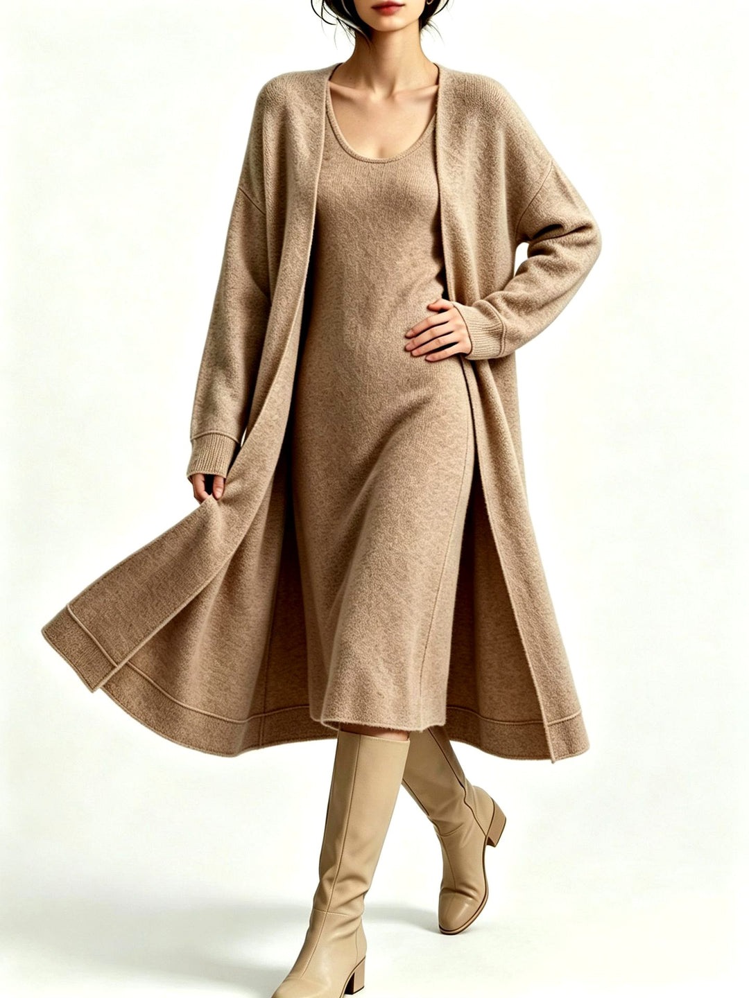 Oprah - Women's Knit Dress and Long Cardigan Set 4
