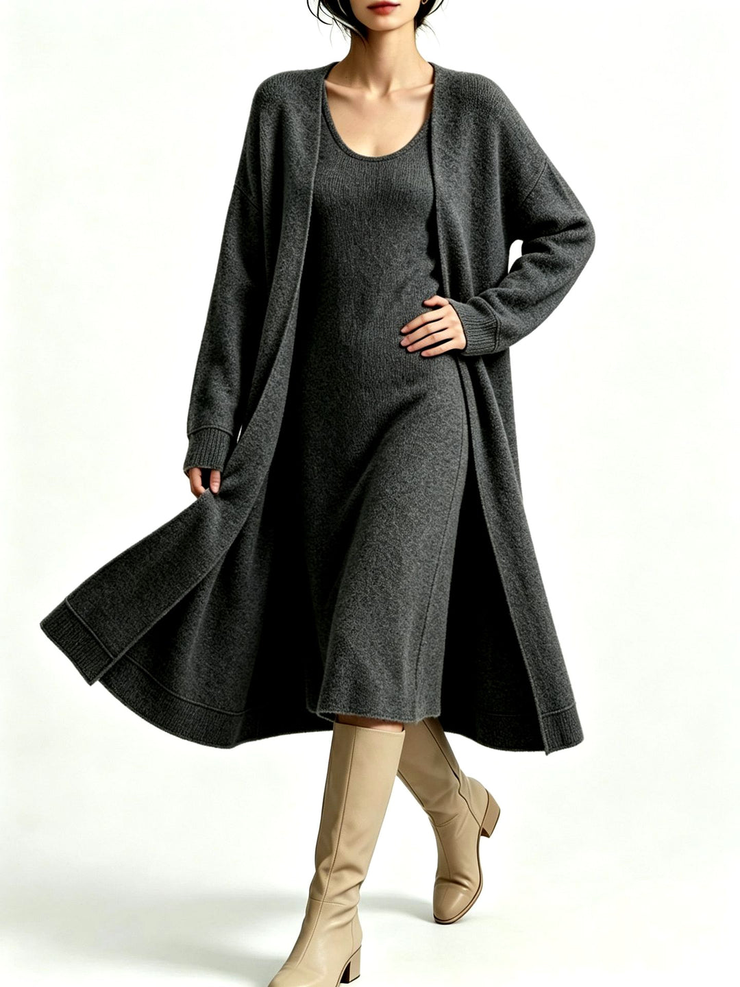 Oprah - Women's Knit Dress and Long Cardigan Set 9