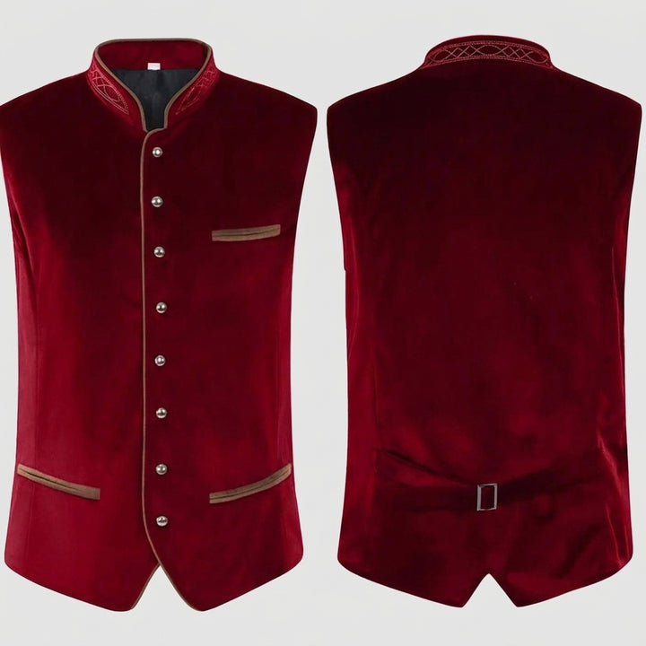 Oscar - Men's Velvet Oktoberfest Vest with Embroidered Stand Collar