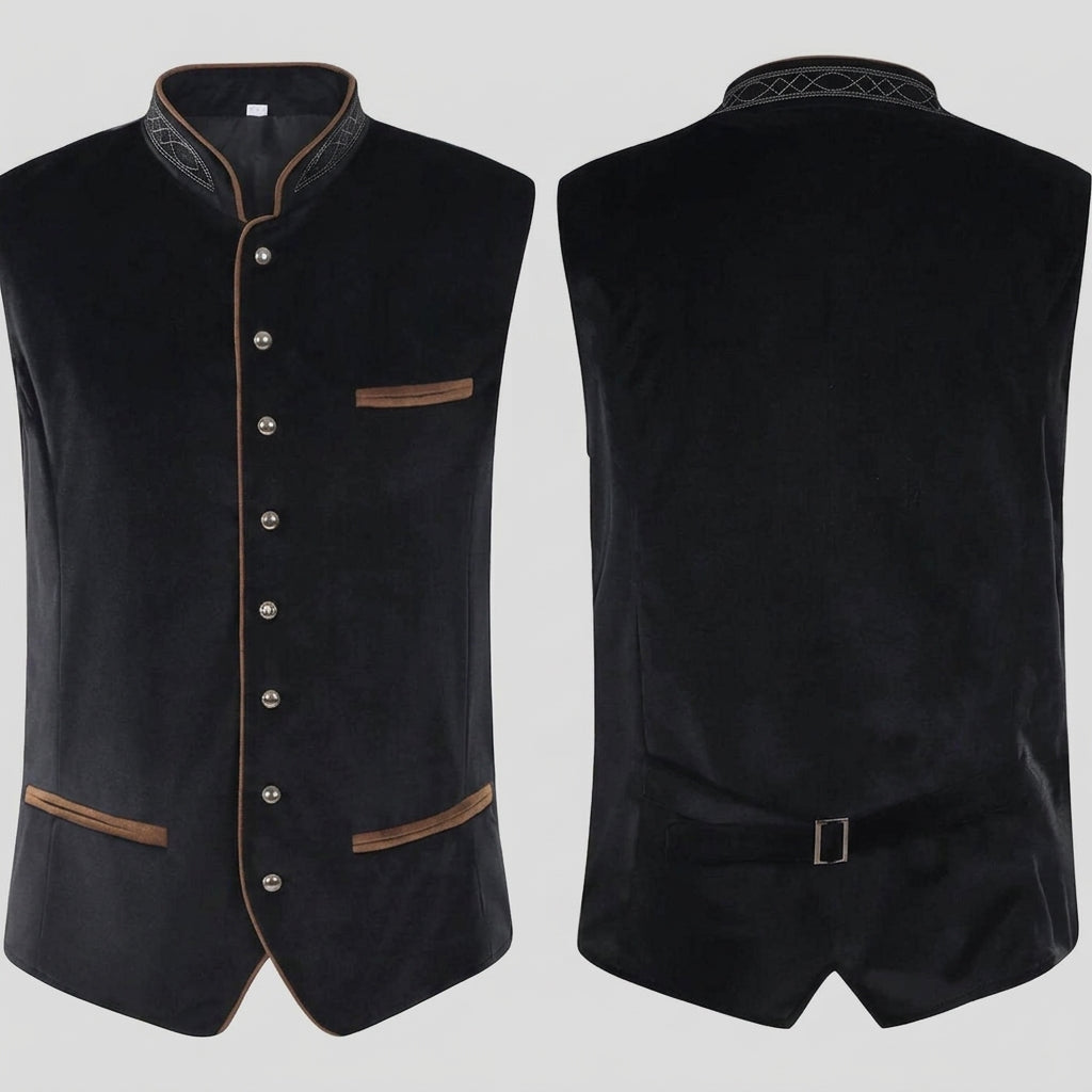 Oscar - Men's Velvet Oktoberfest Vest with Embroidered Stand Collar