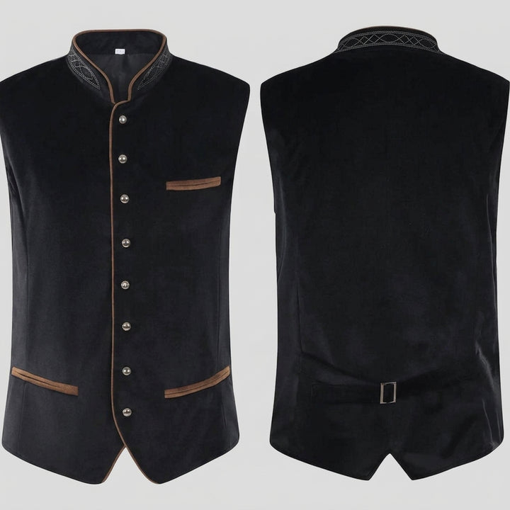 Oscar - Men's Velvet Oktoberfest Vest with Embroidered Stand Collar