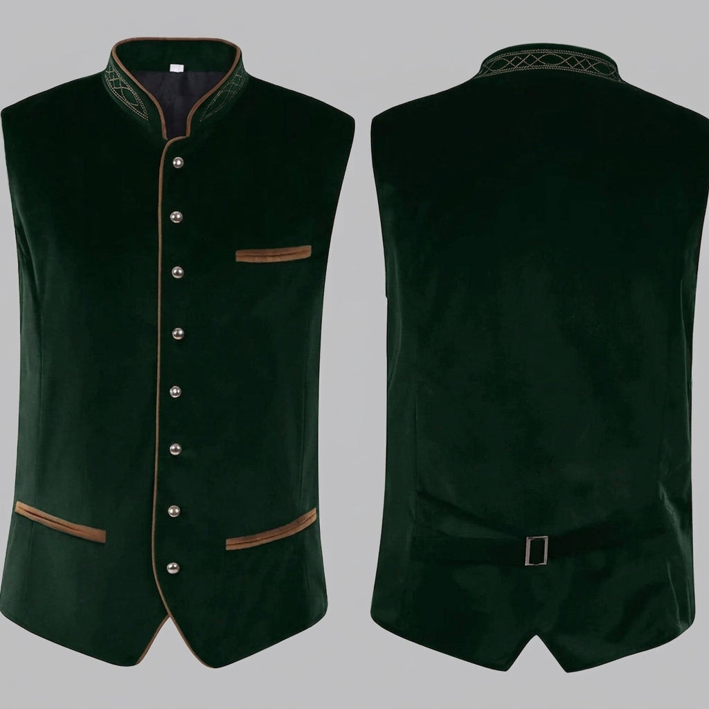 Oscar - Men's Velvet Oktoberfest Vest with Embroidered Stand Collar