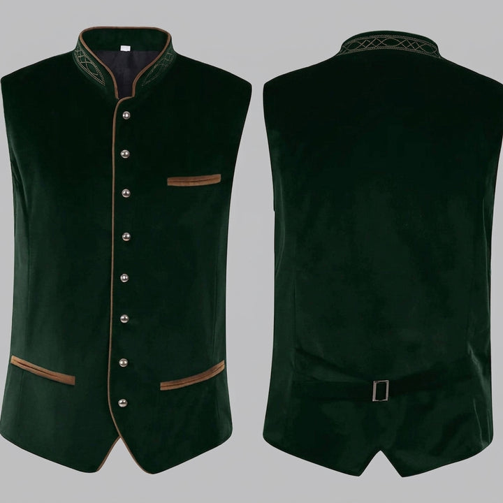 Oscar - Men's Velvet Oktoberfest Vest with Embroidered Stand Collar