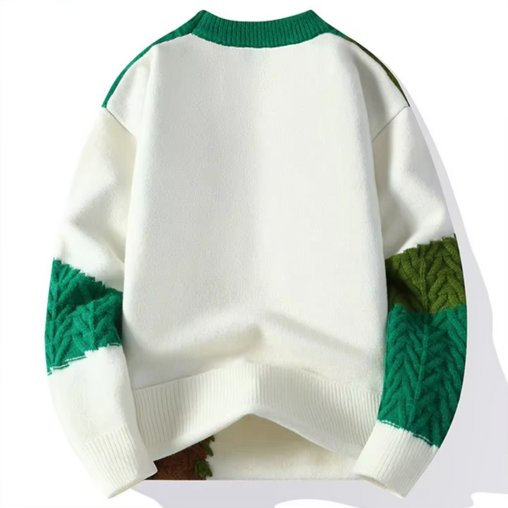 Oswald - Men's Color-Block Patchwork Crewneck Sweater with Textured Knit Panels