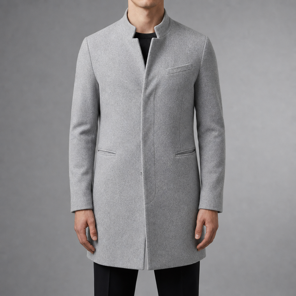 Owen - Men's Wool Blend Stand Collar Topcoat