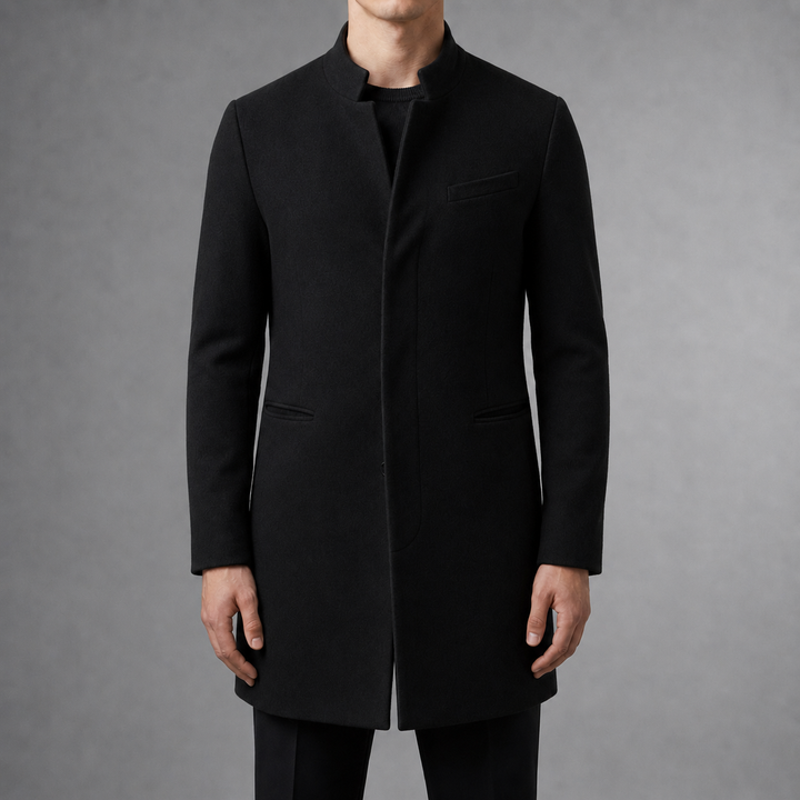 Owen - Men's Wool Blend Stand Collar Topcoat