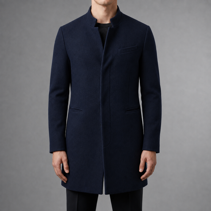 Owen - Men's Wool Blend Stand Collar Topcoat