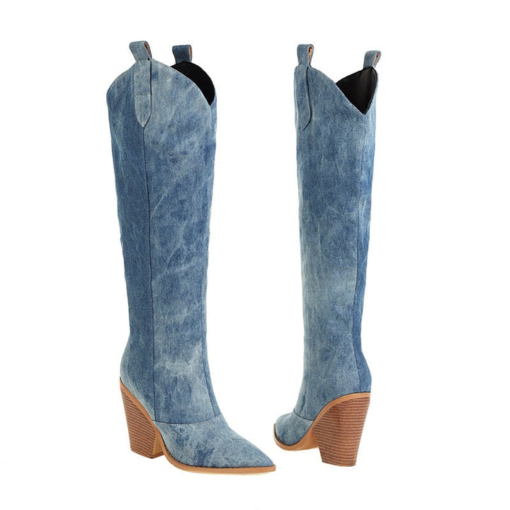 Paloma - Women's Denim Knee-High Boots