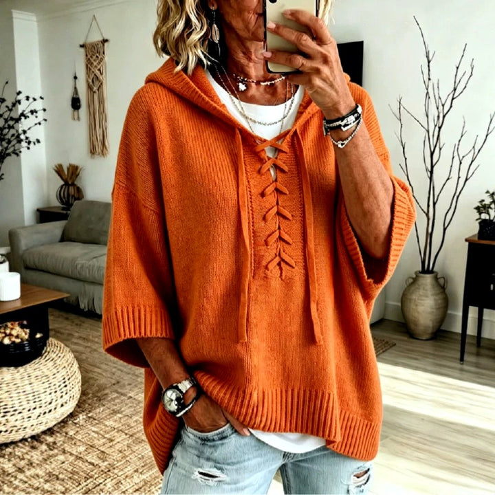 Pauline - Women's Lace-Up Hooded Oversized Knit Sweater 3