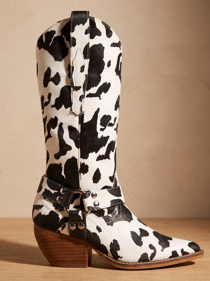 Petra - Women's Knee-High Cowboy Boots with Harness Straps