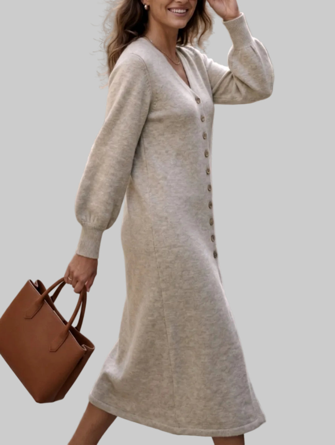 Piper - Women’s Longline Knit Dress with Puff Sleeves 2
