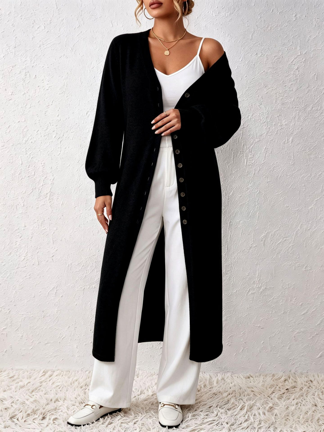 Piper - Women’s Longline Knit Dress with Puff Sleeves 5
