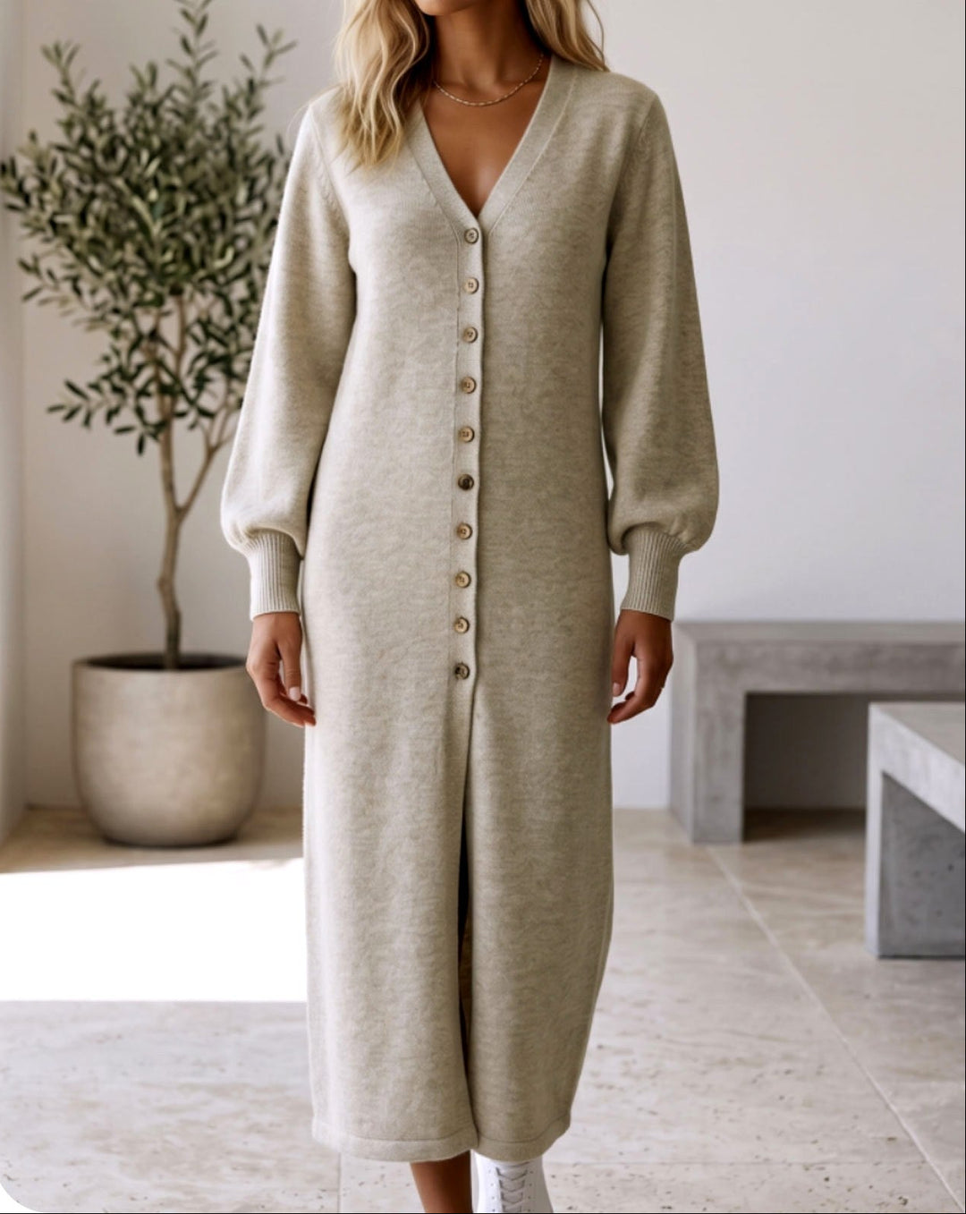 Piper - Women’s Longline Knit Dress with Puff Sleeves 7