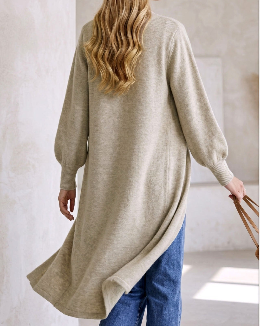 Piper - Women’s Longline Knit Dress with Puff Sleeves 9
