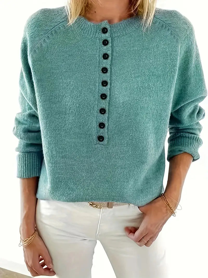 Portia - Women's Pullover Half-Buttoned Sweater