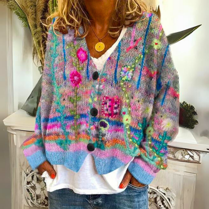 Priya - Women's Floral Button-Front Cardigan with Oversized Silhouette
