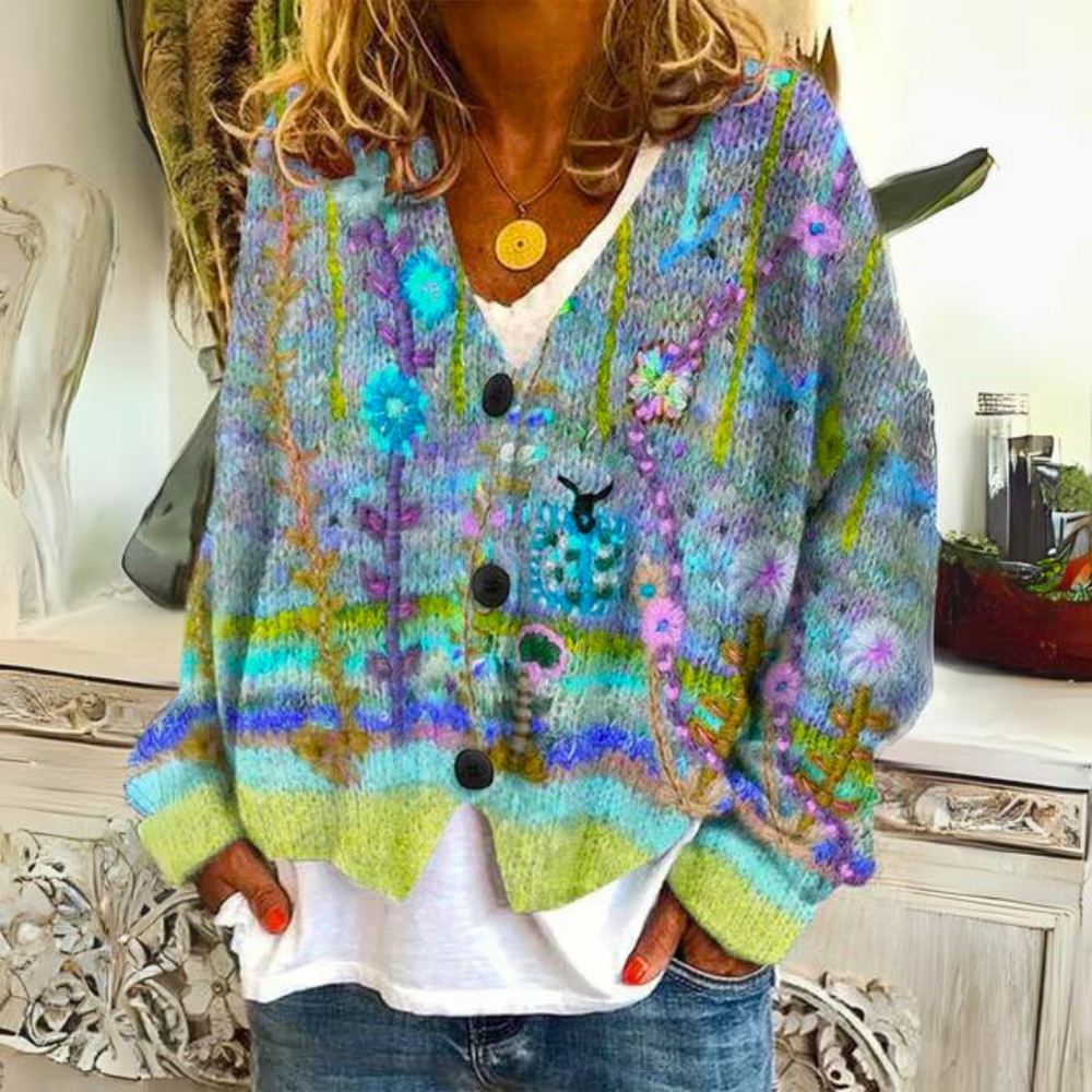 Priya - Women's Floral Button-Front Cardigan with Oversized Silhouette