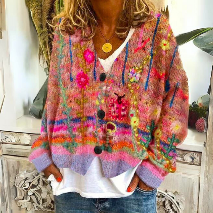 Priya - Women's Floral Button-Front Cardigan with Oversized Silhouette