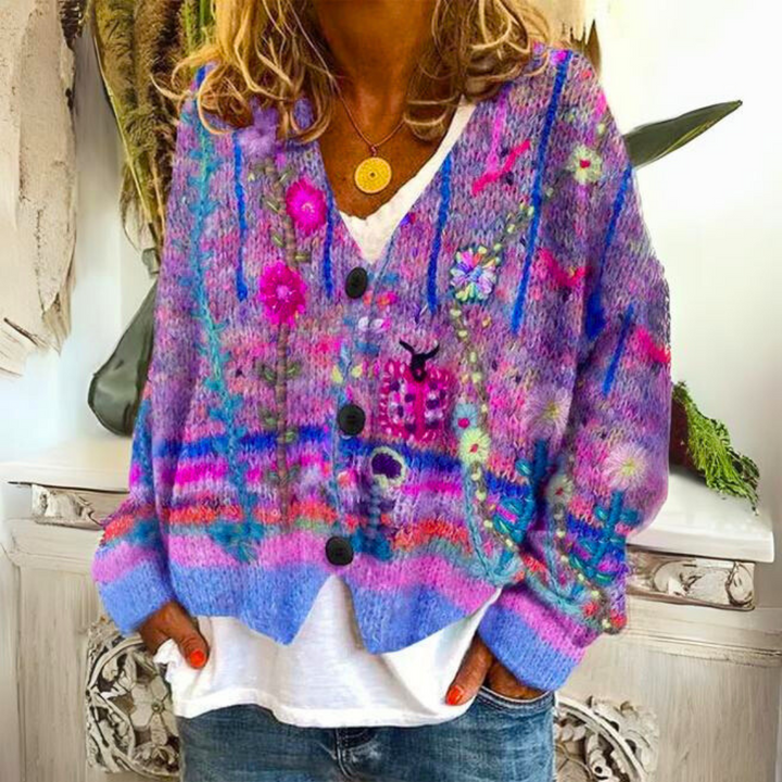 Priya - Women's Floral Button-Front Cardigan with Oversized Silhouette