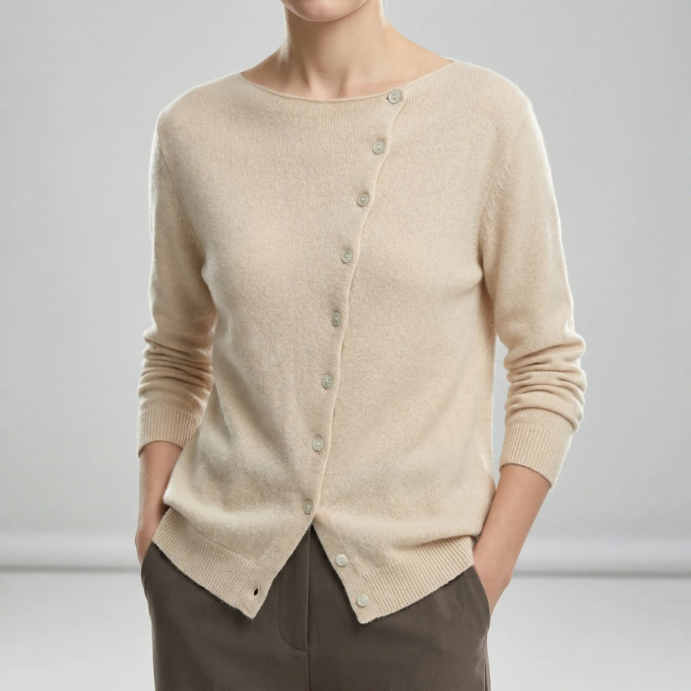 Quinley - Women's Crewneck Asymmetrical Button-Front Sweater