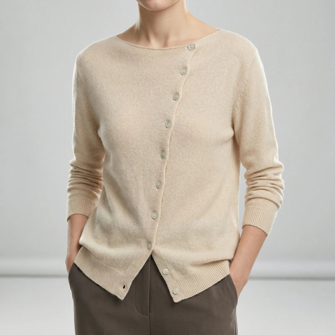 Quinley - Women's Crewneck Asymmetrical Button-Front Sweater