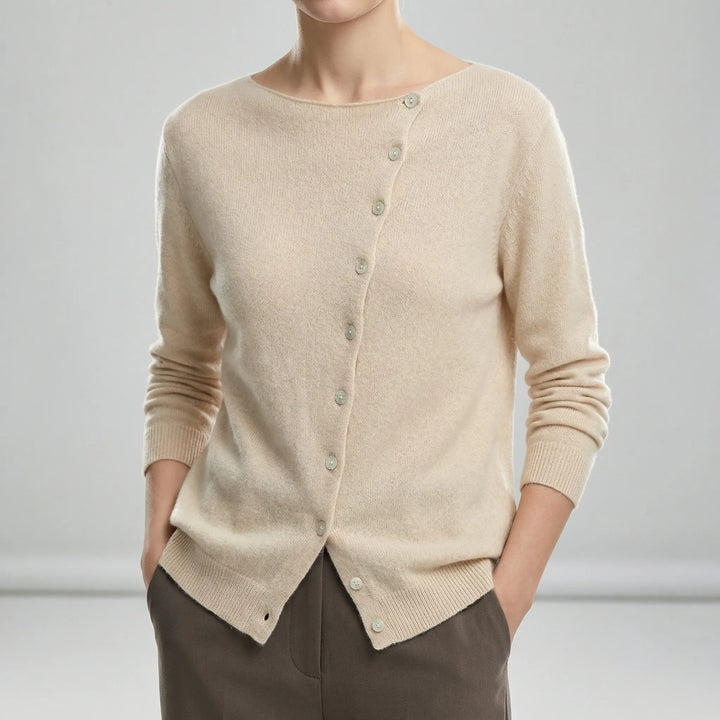 Quinley - Women's Crewneck Asymmetrical Button-Front Sweater