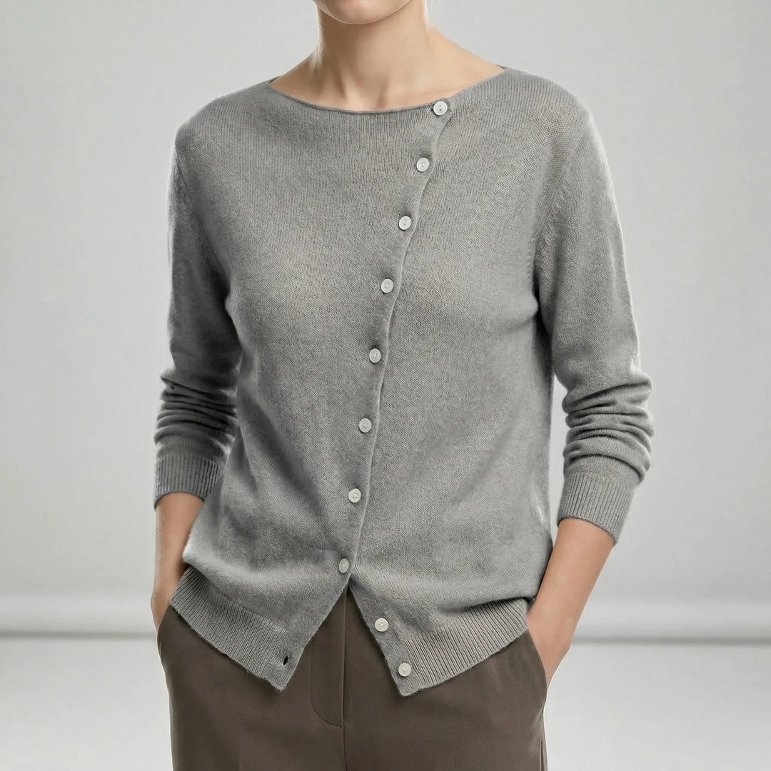 Quinley - Women's Crewneck Asymmetrical Button-Front Sweater