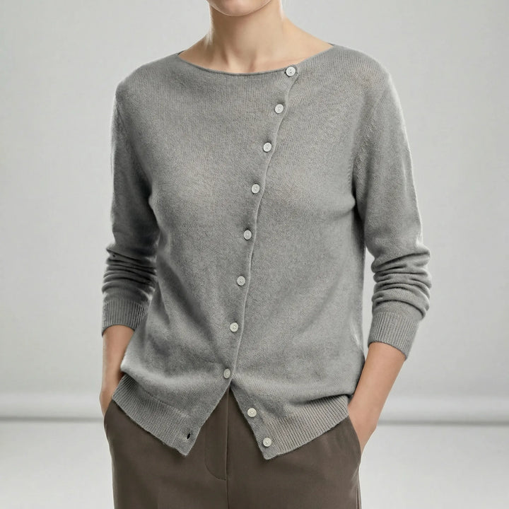 Quinley - Women's Crewneck Asymmetrical Button-Front Sweater