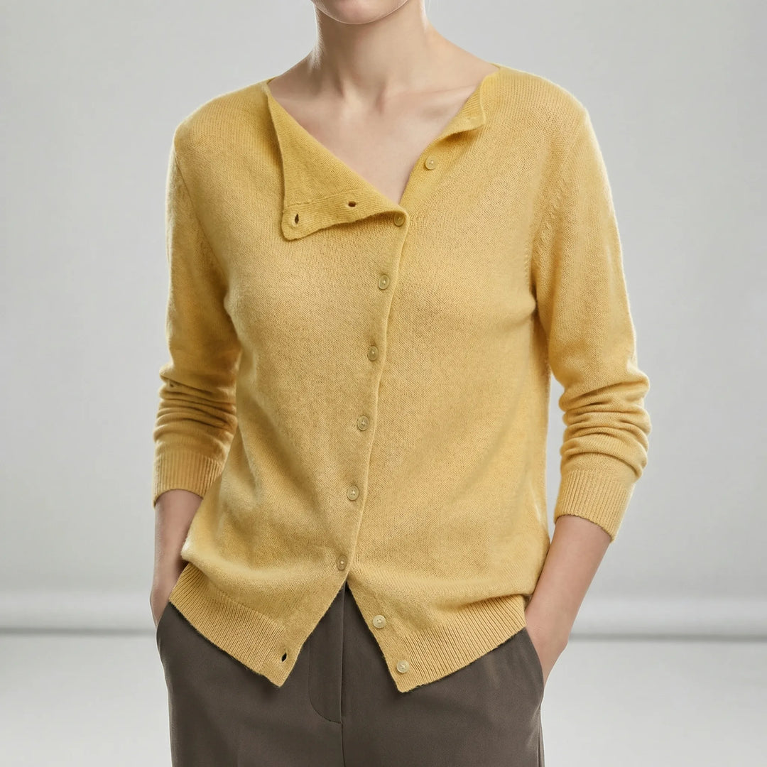 Quinley - Women's Crewneck Asymmetrical Button-Front Sweater