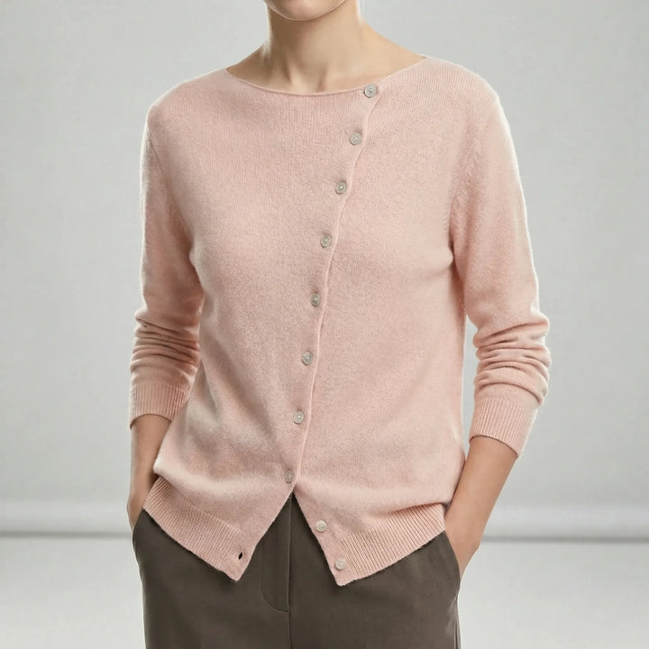 Quinley - Women's Crewneck Asymmetrical Button-Front Sweater