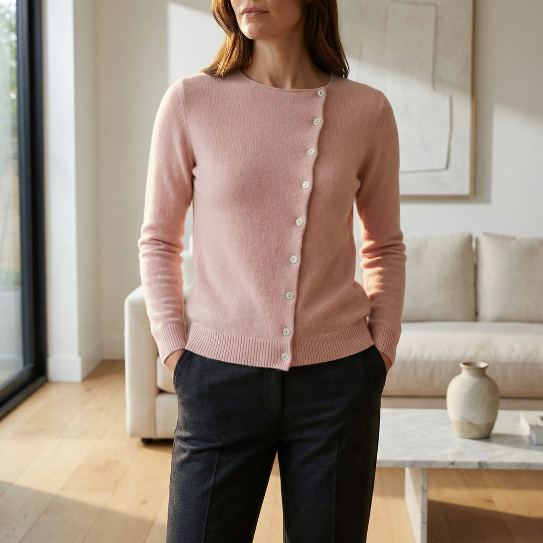 Quinley - Women's Crewneck Asymmetrical Button-Front Sweater