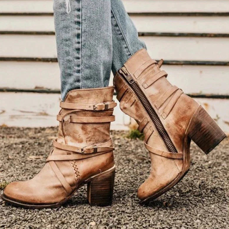 Quinley - Women's Strappy Buckle Ankle Boots
