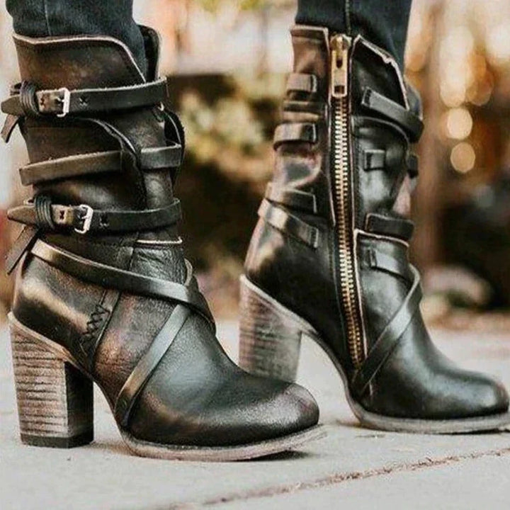 Quinley - Women's Strappy Buckle Ankle Boots