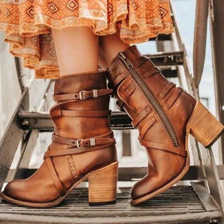 Quinley - Women's Strappy Buckle Ankle Boots