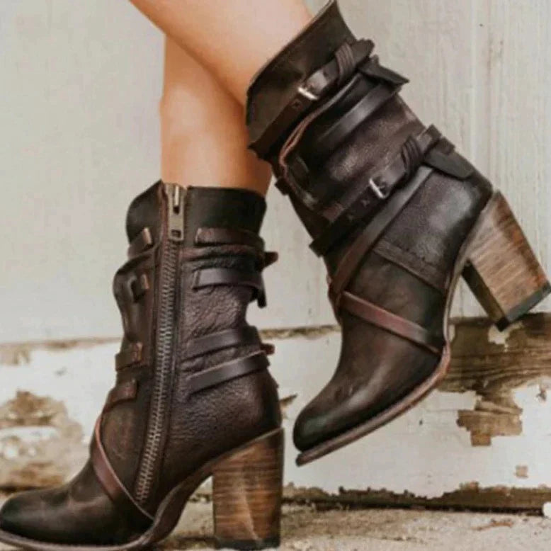 Quinley - Women's Strappy Buckle Ankle Boots