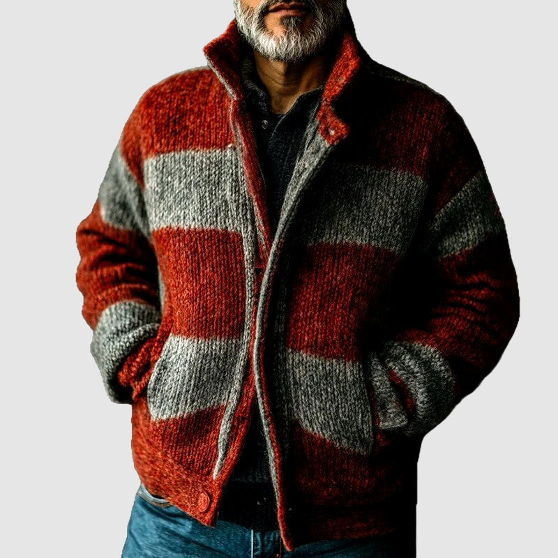 Ramon - Men's Striped Knit Stand-Collar Jacket