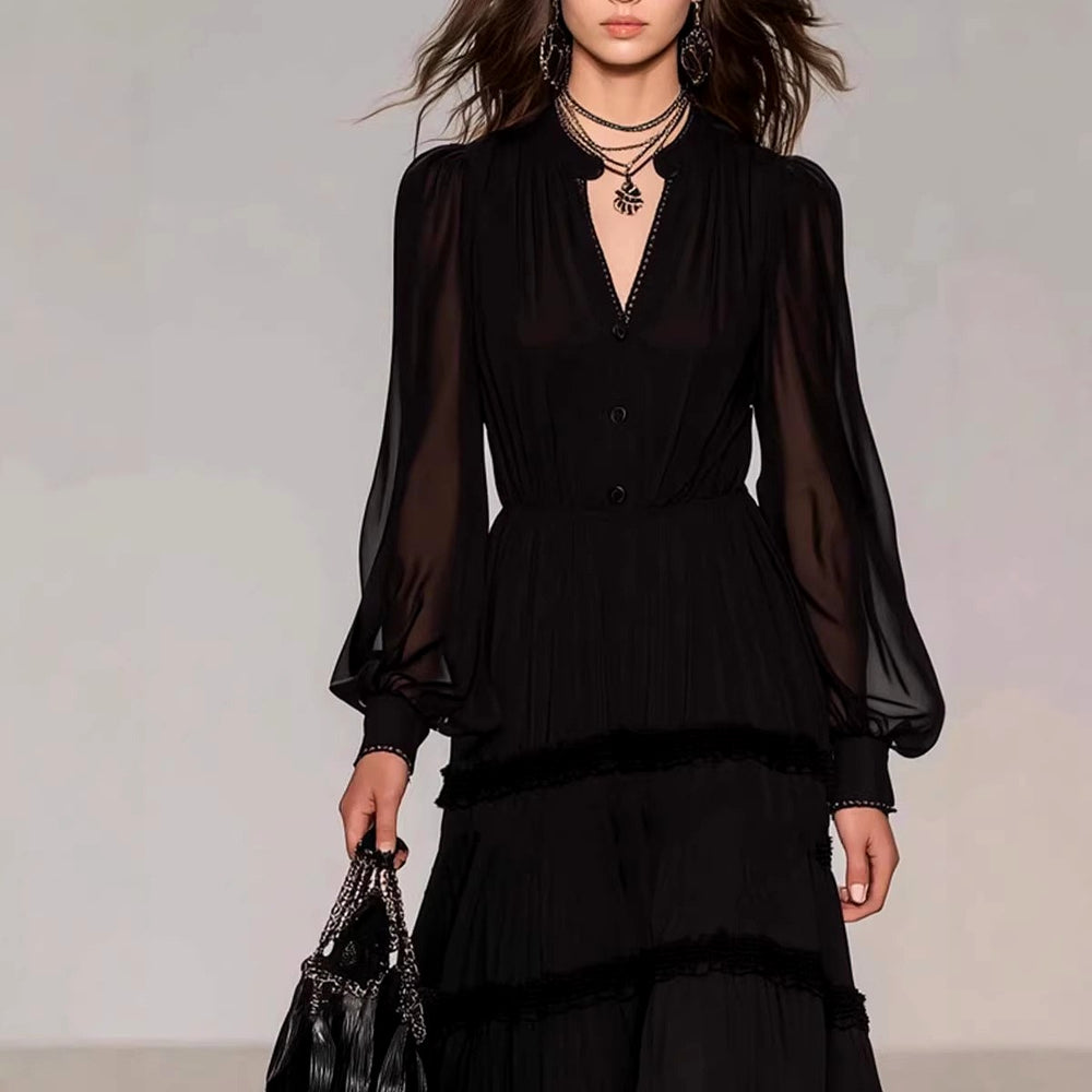 Ramona - Women's Sheer Balloon Sleeve Tiered Maxi Dress 2