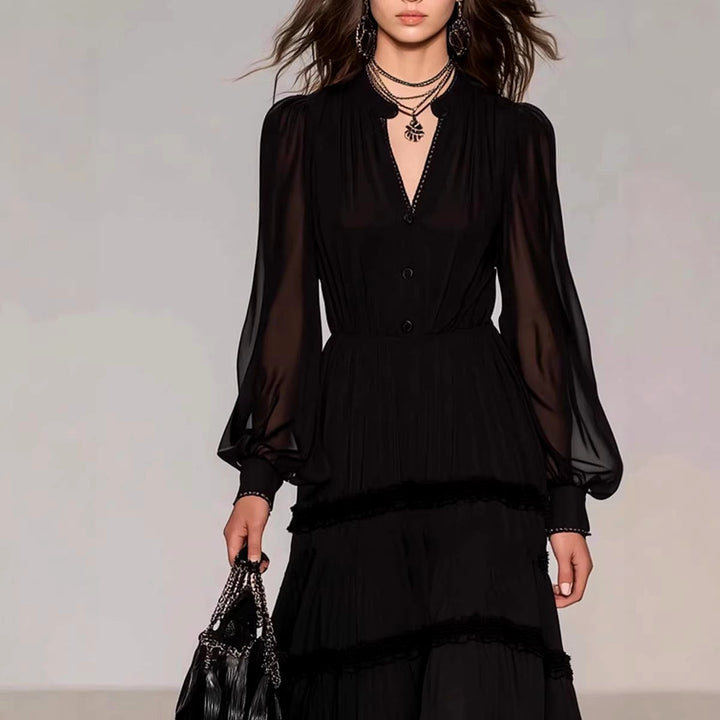Ramona - Women's Sheer Balloon Sleeve Tiered Maxi Dress 2