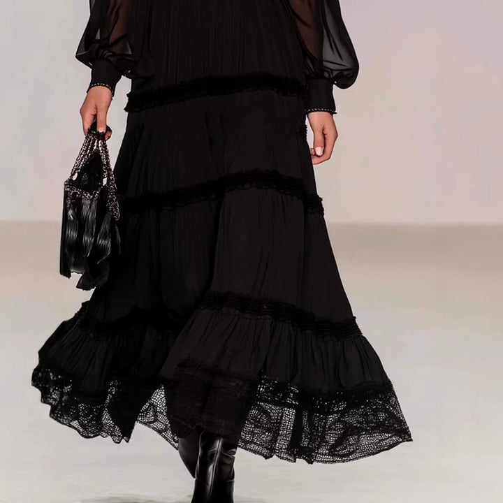 Ramona - Women's Sheer Balloon Sleeve Tiered Maxi Dress 3