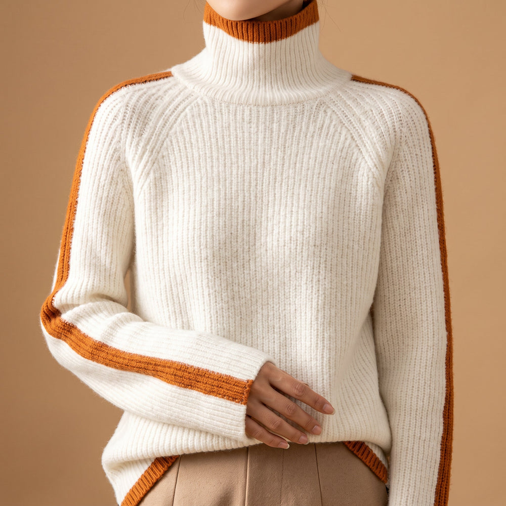 Raquel - Women's Raglan Turtleneck with Contrast Trim