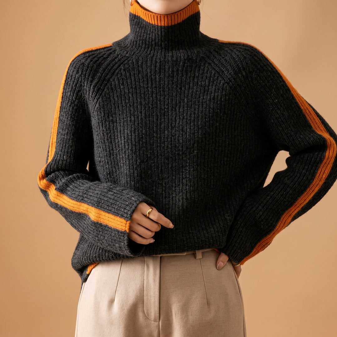 Raquel - Women's Raglan Turtleneck with Contrast Trim