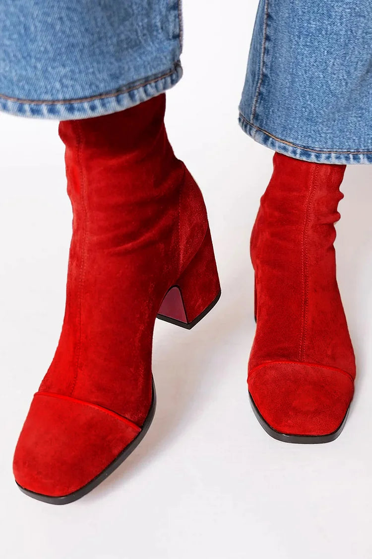 Ravenna - Women's Red Suede Square-Toe Ankle Boot
