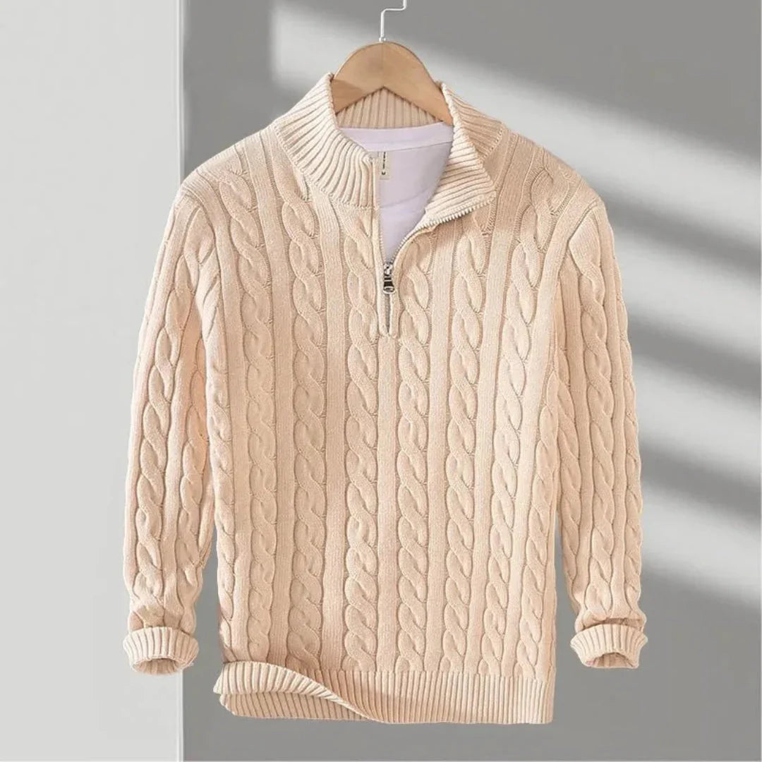 Rayden - Men's Cable Knit Quarter-Zip Pullover