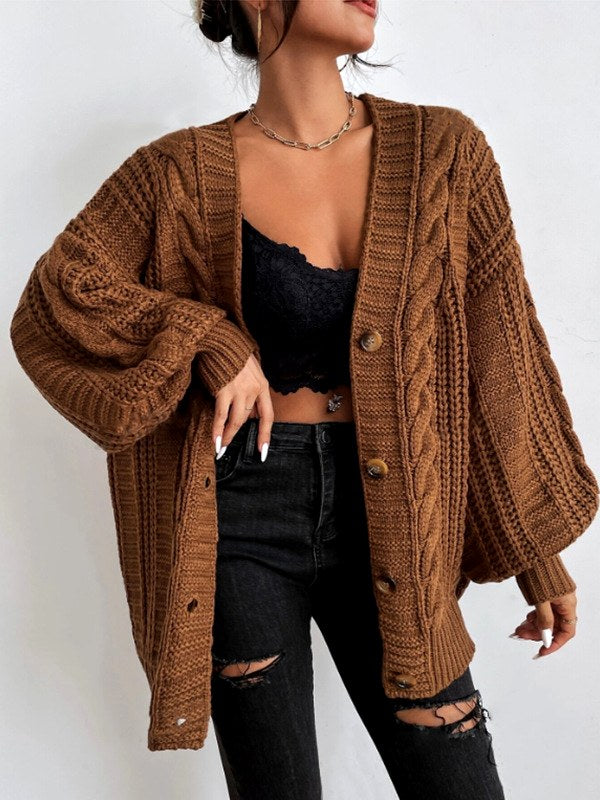 Rebecca - Women's Cable Knit Button-Front Cardigan 2