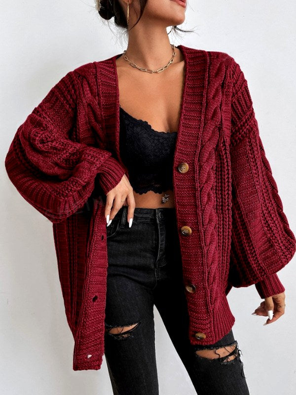 Rebecca - Women's Cable Knit Button-Front Cardigan 3
