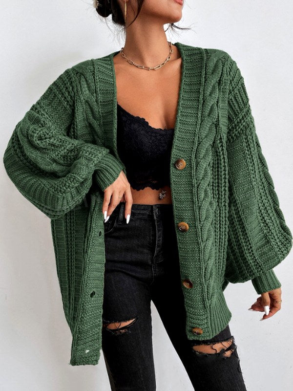 Rebecca - Women's Cable Knit Button-Front Cardigan 4