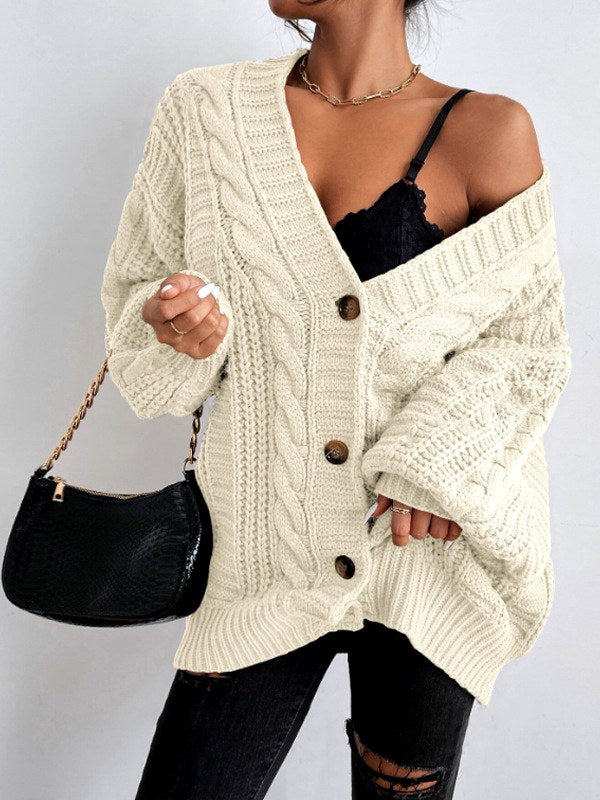 Rebecca - Women's Cable Knit Button-Front Cardigan 5