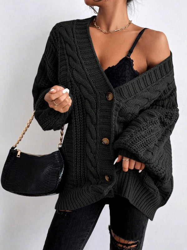 Rebecca - Women's Cable Knit Button-Front Cardigan 6